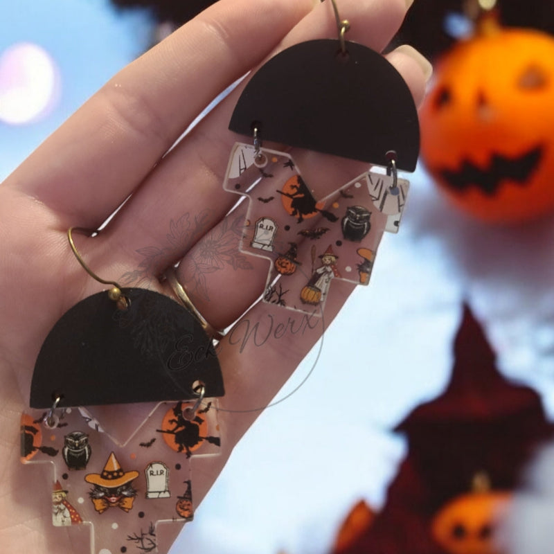 Vintage Print Halloween Earrings