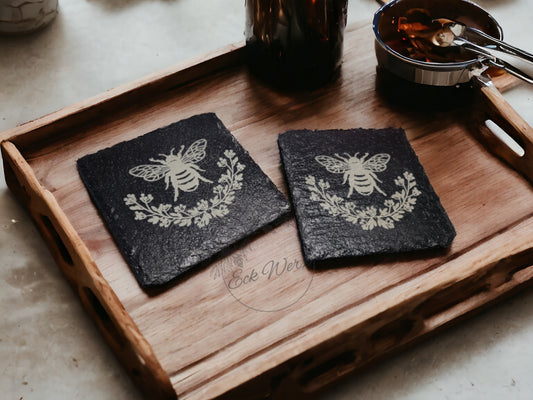 Slate Coaster with Bee Engraving